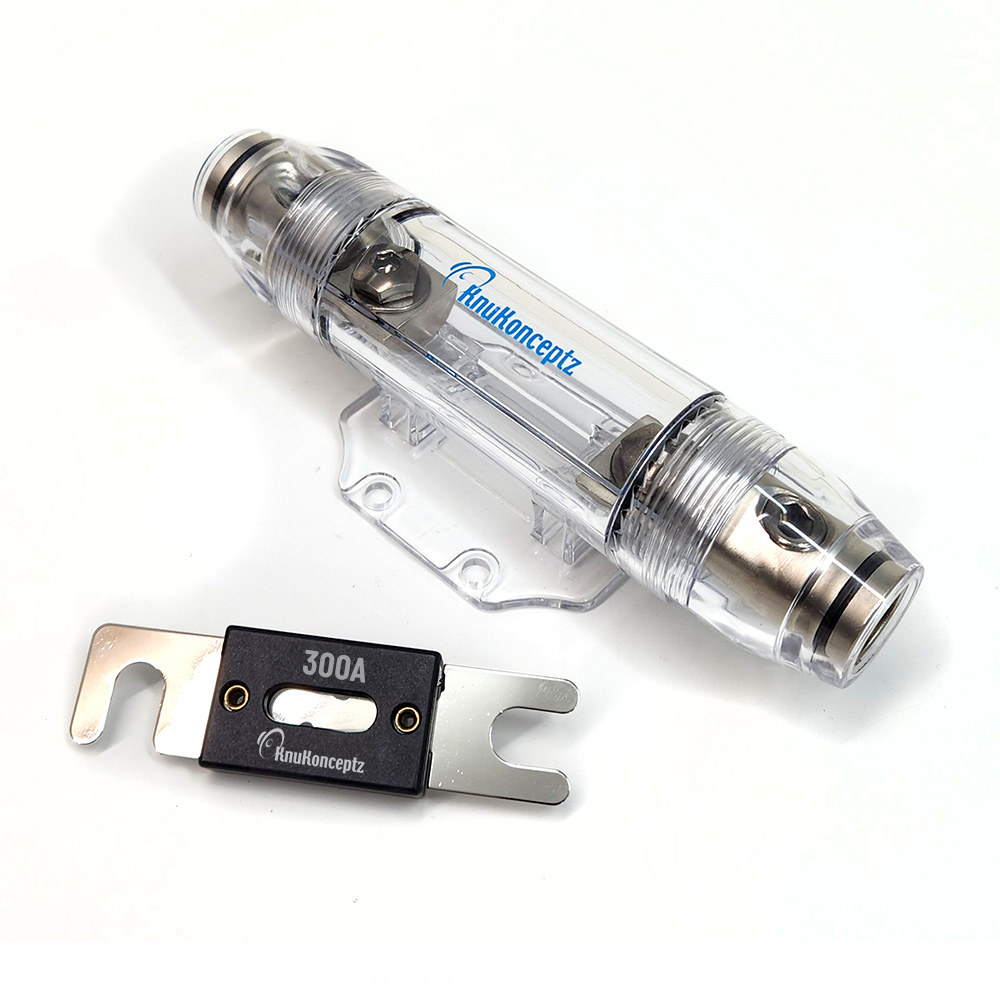 KnuKonceptz waterproof 1/0 Gauge In-Line ANL Fuse Holder supports high powered amplifier installation needs, with fuse sizes available from 80A to 300A.